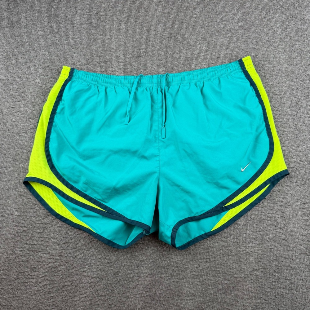 Nike Running Shorts Women's Medium Teal Neon Yellow Dri-FIT Tempo 848279-392